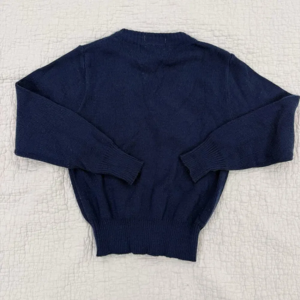 Vintage Lacoste Kids V-Neck Acrylic Knit Pullover Sweater Blue Crocodile Size 5